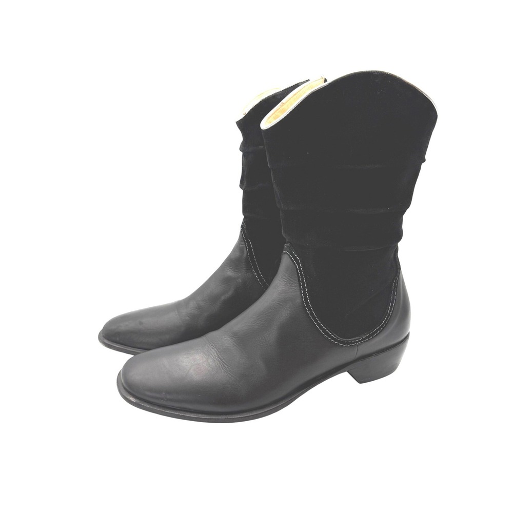 Taryn Rose Black Leather Suede Slouch Ankle Boots Size 38.5 Italy Designer